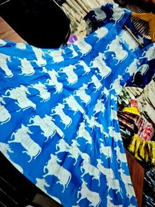 Blue Tiered Midi Dress with Sheep Print