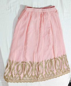 Women Pink Festive Zardozi Mirror Work Skirt Suit
