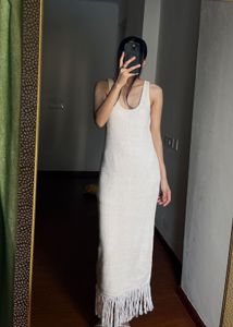 Knitted  Fringe MAXI Dress in Beige