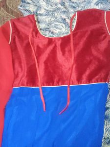 Elegant Blue &amp; Red Anarkali Dress