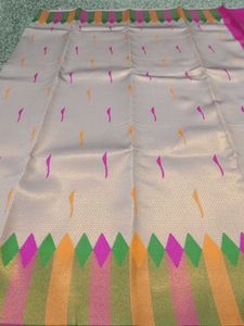 Rose Gold- Multicolour Border wedding Semi Silk