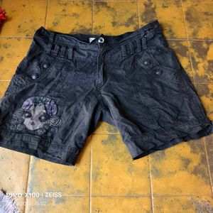 1151. Embroidered Black Denim Shorts