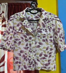 Leaf Print Short Sleeve Shirt