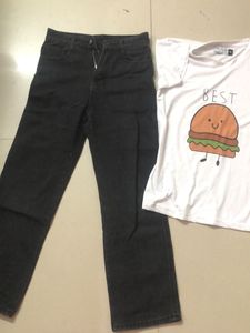 XS Black Jeans And White Top Combo