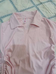 Light pink Collared Top with Adjustable Drawstring