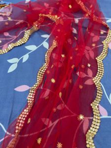 Red Embellished Dupatta
