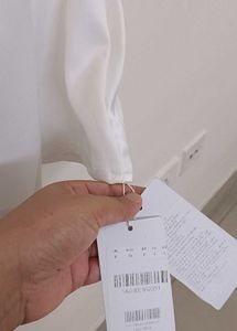 White Satin Dress With Lace Sleeves