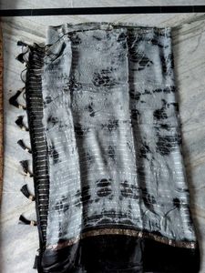 Gray &amp; Black Tie-Dye Style Saree