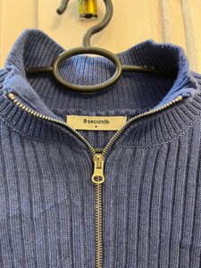 8Seconds Blue Double Way Zip-Up Ribbed Knit Cardig