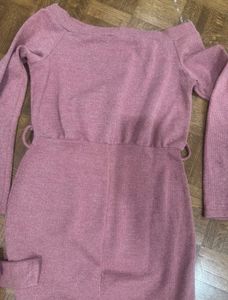 Revamped dusty rose off-the-shoulder mini dress