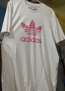 Adidas White Tshirt With Pink Brand Logo🎀