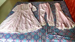 Pink Georgette Lucknavi 3 Pc Suit Set Avl