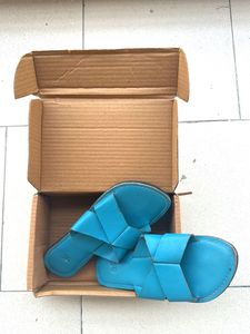 Blue Leather Crossover Sandals - Size 36