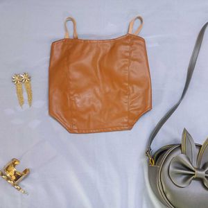 Brown Faux Leather top