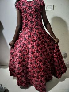 Elegant Red &amp; Black Floral Gown
