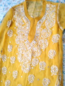 Yellow Embroidered Kurti