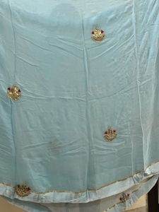 skyblue chiffon gotta patti hand worked with blous
