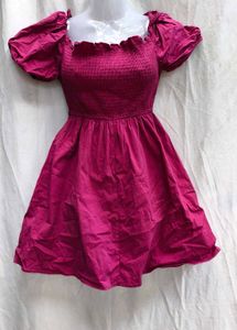 I. Pink Puff Sleeve Dress
