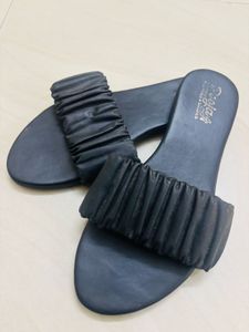 Black Ruched Slide Sandals