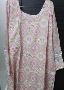 Cream and pink embroidered Orignal Pakistani Lawn