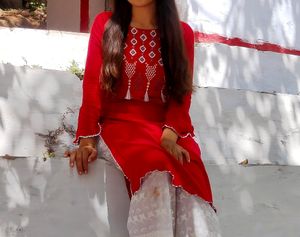 Red Beautiful Embroidery Kurti