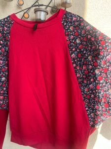 Stylish Red &amp; Floral Sleeve Top