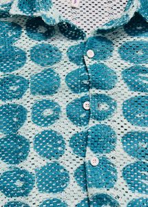 Turquoise Patterned Mesh Shirt