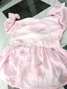Pink Floral Embroidered Girls Dress