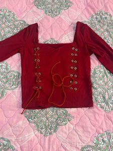 Y2k Red Long Sleeve Corset Top