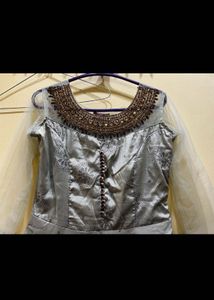 Pista Green Long Kurta &amp; Designer Dupatta Size M