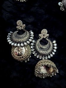 Oxidized Silver Jhumka Earrings