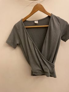 Gray Wrap Top