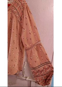 Branded Floral Print Balloon Sleeve Blouse