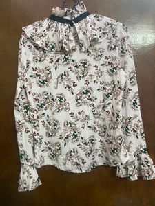 Floral High Neck Ruffle Blouse