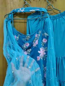Blue Floral Embroidered Kurta and sharara Set🌹