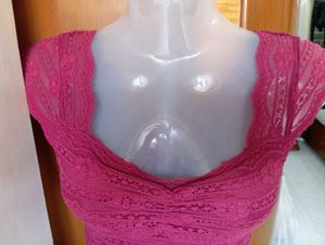 Burgundy/ Maroon Lace Net Top