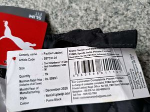 Puma Black Padded Jacket, M Size