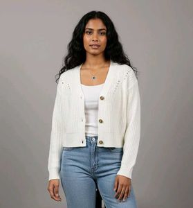 Cream Knit Cropped Cardigan