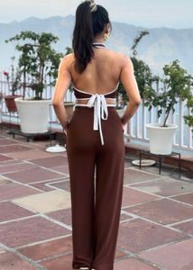 Brown Crop Top &amp; Pants Set