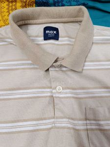 MAX Beige Striped Polo T Shirt