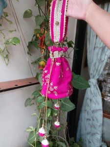 Pink Embroidered potli bag