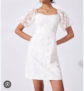 White Lace Puff Sleeve Dress