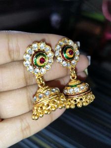 Golden, Stone Earrings