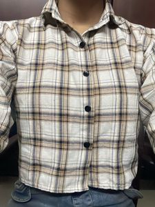 Cropped Plaid Button-Down Top