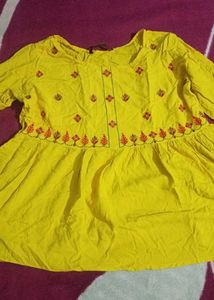 Mustard Yellow Embroidered Cotton Top