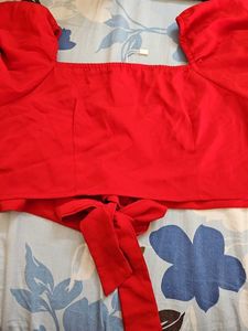 Red tie up crop top