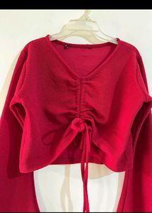 Red Bell Sleeve Crop Top