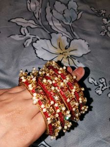 Red Bangles With White Pearls