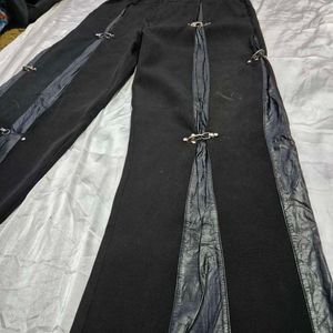 Edgy Black Pants with Buckle Details baggy