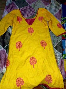 Yellow Embroidered Kurti
